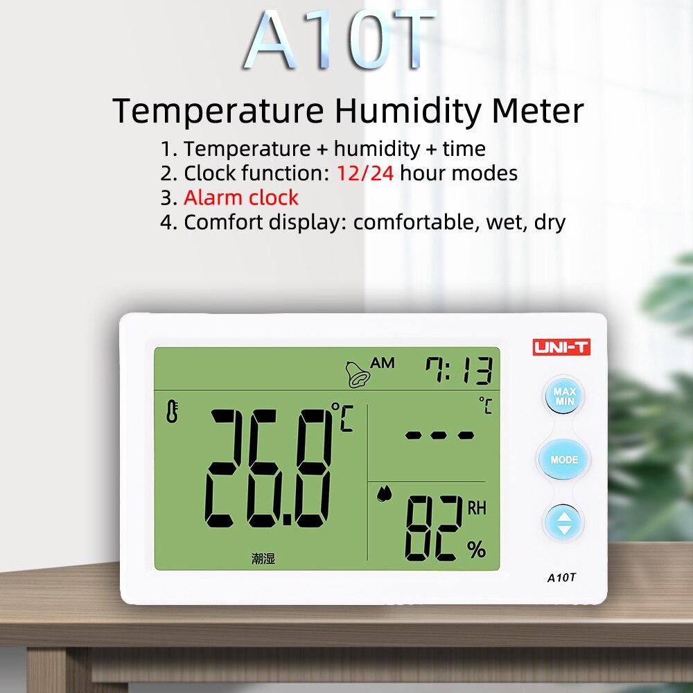 UNI-T Digital LCD Thermometer Humidity Meter Clock Hygrometer of Weather Station Tester with Alarm Clock Function A10T
