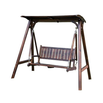 Anticorrosive Solid Wood Swing Chair Cradle Outdoor Courtyard Balcony Outdoor Swing Chair Solid Wood Double With Top Carbonized Color